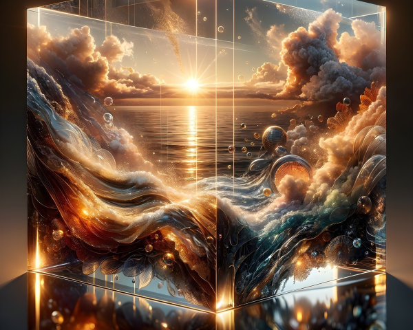 Reflective Cube Depicting Ocean Sunset Scene
