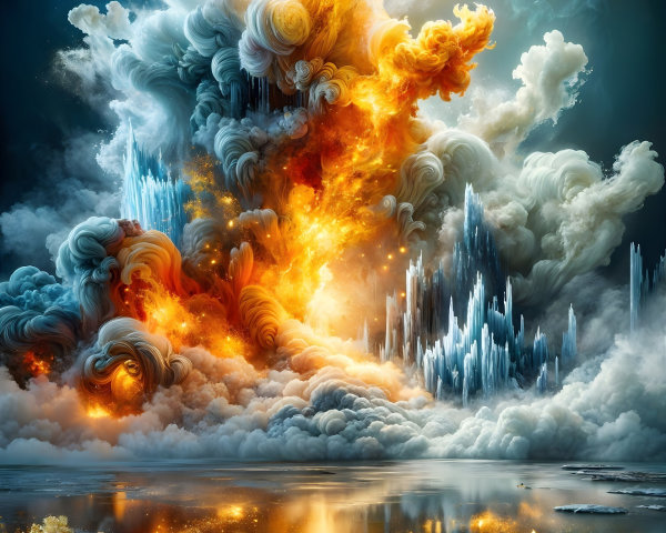 Dramatic Landscape of Fiery Clouds and Crystal Formations