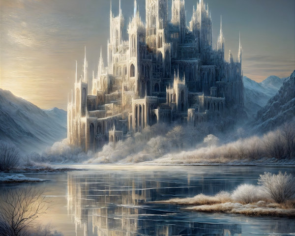 Majestic Icy Castle in a Serene Winter Landscape