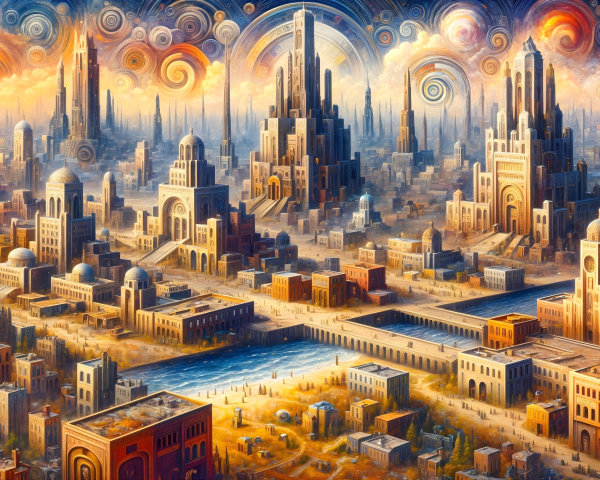 Futuristic cityscape with vibrant colors and architecture