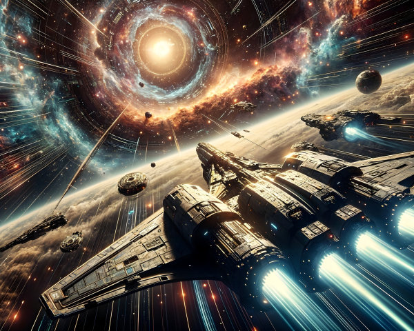 Futuristic Spaceship in Vibrant Cosmic Scene