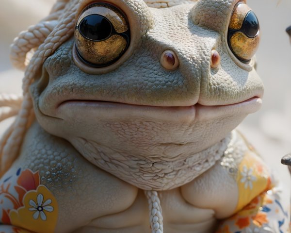 Whimsical Frog Character with Floral Tattoos and Braids