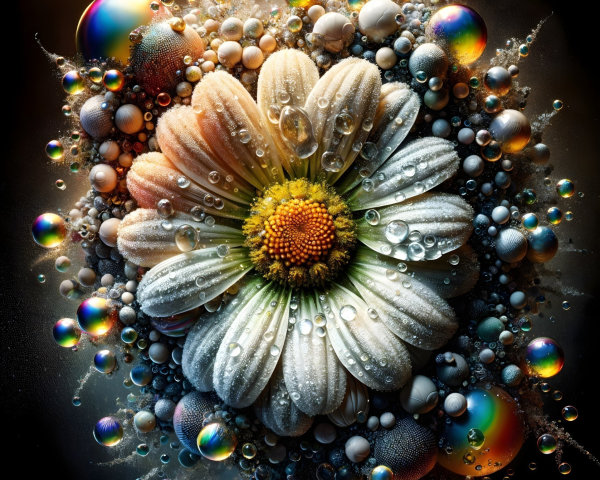 Delicate Daisy Surrounded by Shimmering Bubbles
