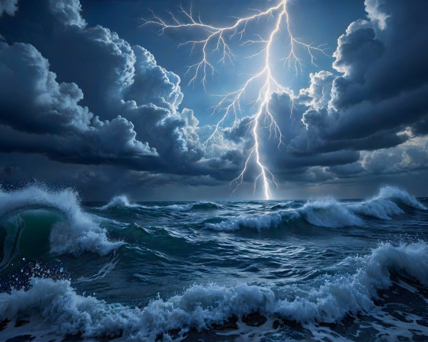 Dramatic Storm Scene with Turbulent Ocean Waves
