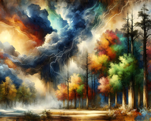 Vibrant Landscape with Dramatic Sky and Autumn Foliage