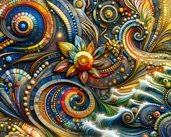 Vibrant Abstract Composition with Swirling Patterns