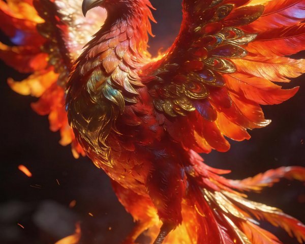 Majestic Phoenix with Fiery Feathers and Halo