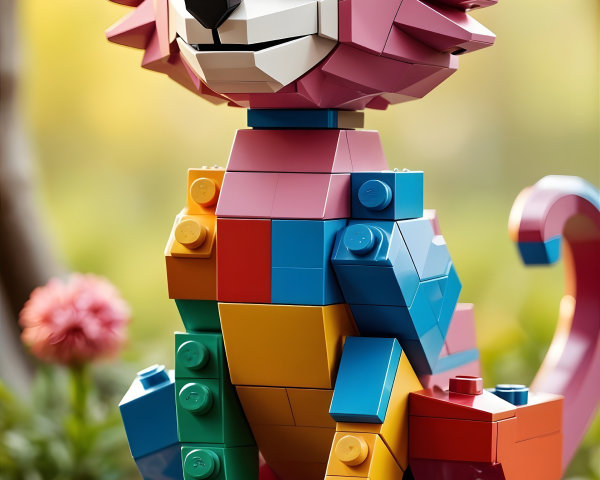 Vibrant Multicolored LEGO Cat Sculpture with Bricks