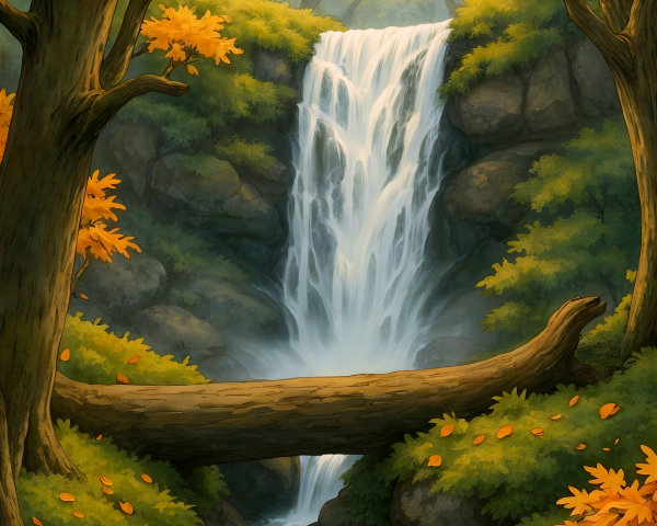 Serene Waterfall Surrounded by Autumn Foliage