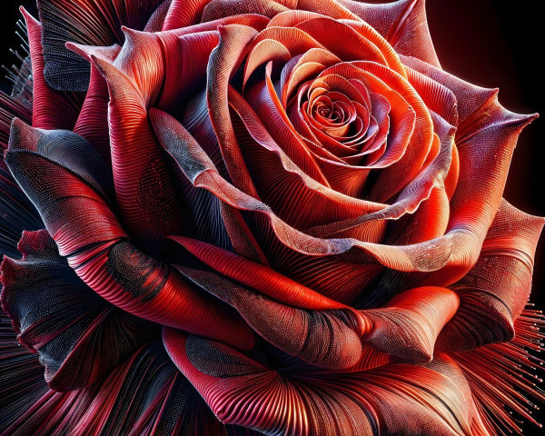 Intricate Detailed Rose Blooming on Dark Background