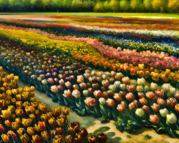 Vibrant Tulip Landscape in Spring Garden Setting
