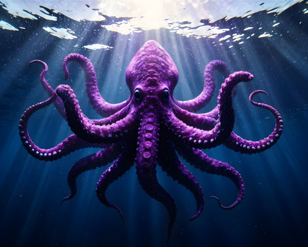 Vibrant Purple Octopus Swimming in Sunlit Waters