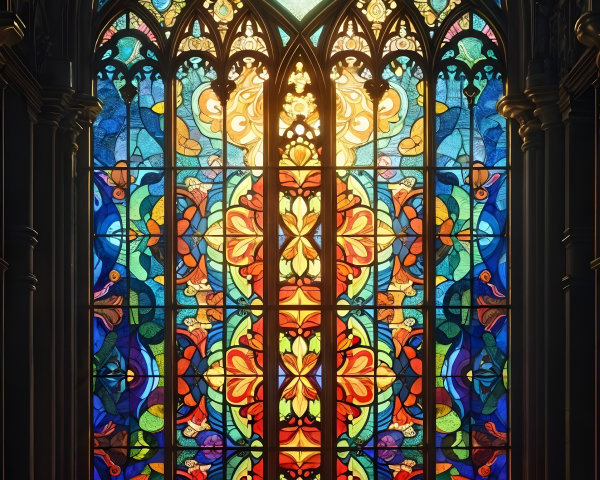 Gothic Stained Glass Window with Floral Patterns