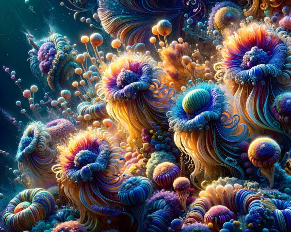 Ethereal Underwater Scene with Vibrant Color Formations