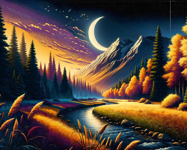 Serene Dusk Landscape with Mountains and River