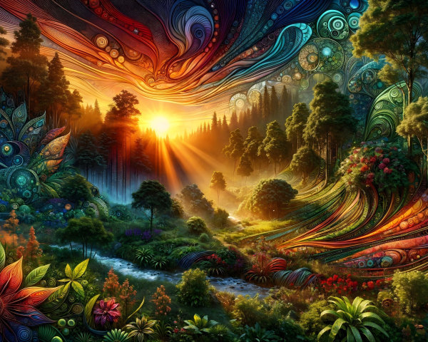 Abstract Landscape of a Forest at Sunset