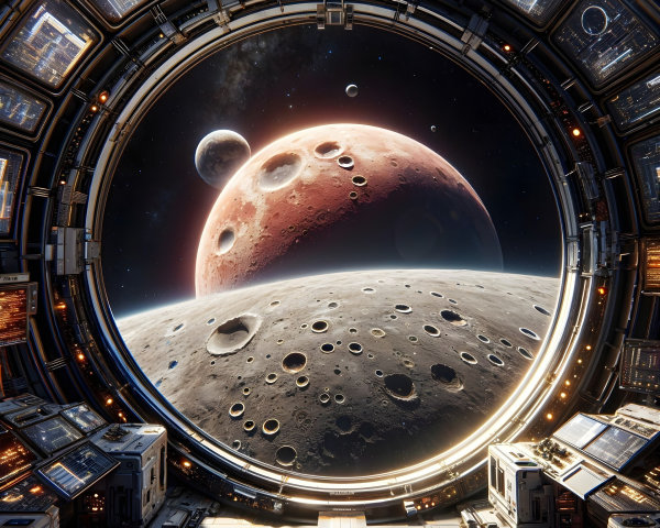 Futuristic Spacecraft Interior with Celestial View