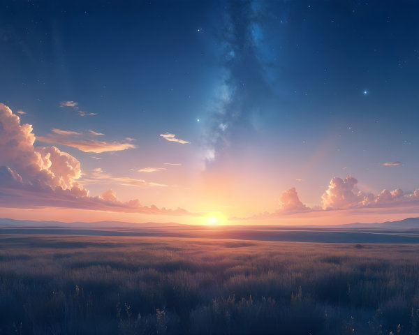 Dawn Landscape with Vibrant Sky and Rolling Hills