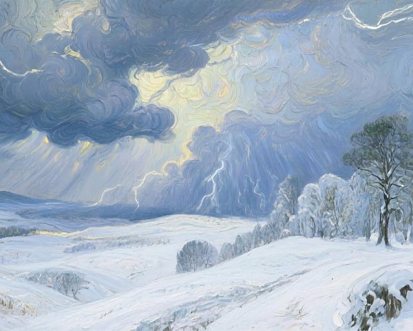 Dramatic Winter Landscape with Snow and Stormy Sky