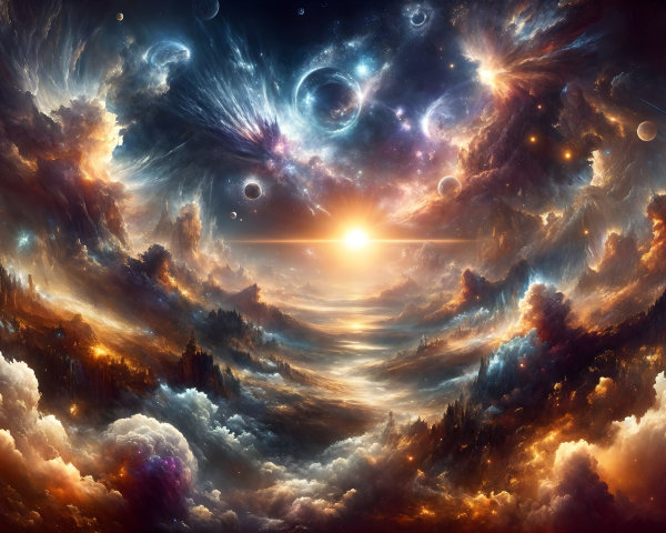 Vibrant Cosmic Landscape with Celestial Bodies