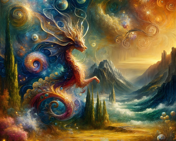 Majestic Dragon-like Creature in Cosmic Landscape