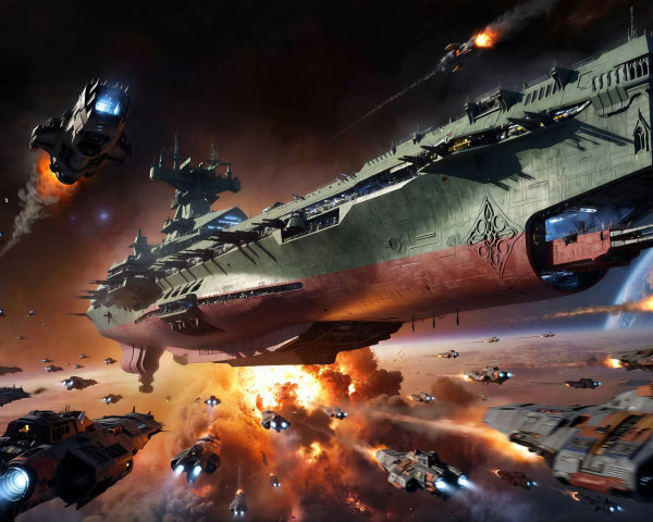 Cosmic Battlefield with Spaceships and Warship Combat