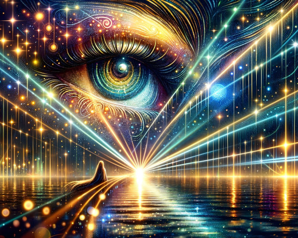 Surreal Landscape with Colorful Eye and Reflection
