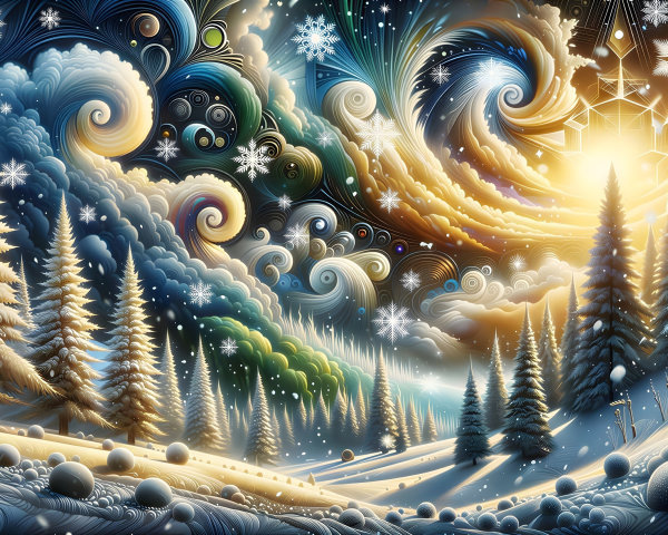 Fantastical Winter Landscape with Snow-Covered Hills