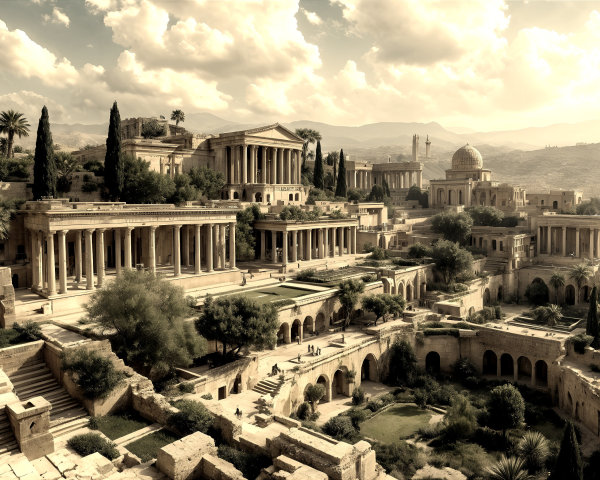 Ancient Cityscape with Temples and Classical Architecture