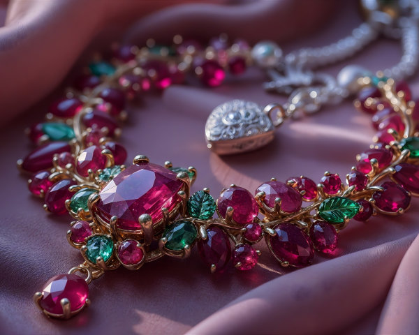 Luxurious necklace with red gemstones and gold detailing
