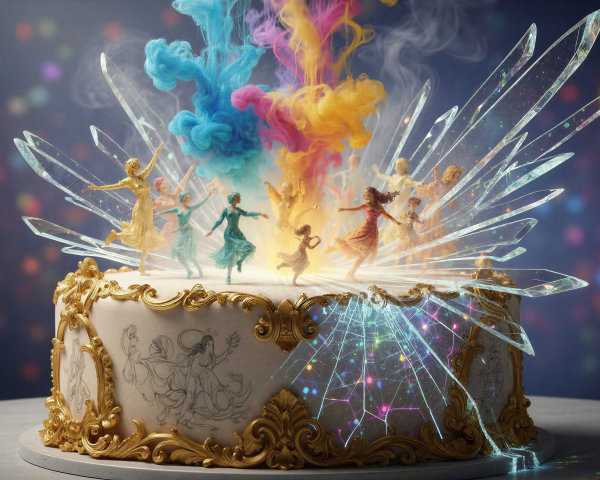 Elegant Birthday Cake with Rococo Trim and Dancers