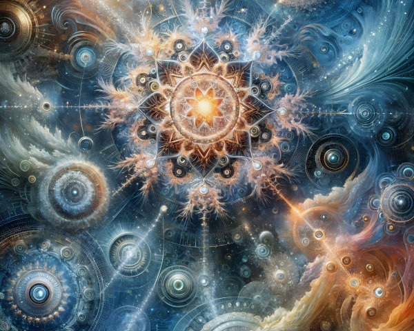 Cosmic Scene with Galaxies and Radiant Colors