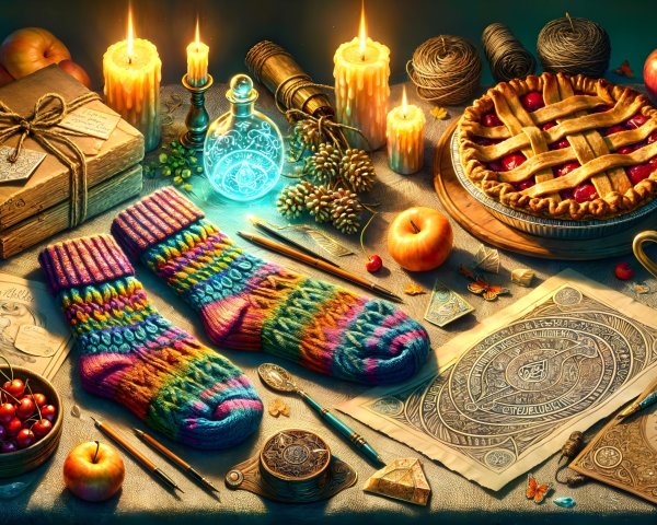 Cozy Autumn Scene with Knitted Socks and Candles