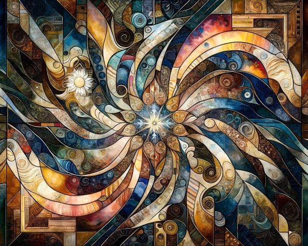 Vibrant Abstract Design with Swirling Patterns and Colors