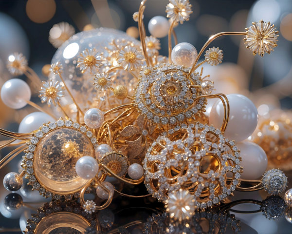 Intricate Jewelry Arrangement with Gemstones and Pearls