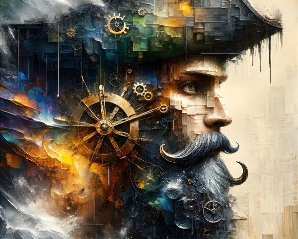 Digital Portrait of Bearded Captain in Pirate Hat