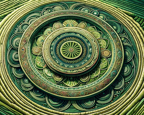 Concentric Circular Patterns in Green and Gold