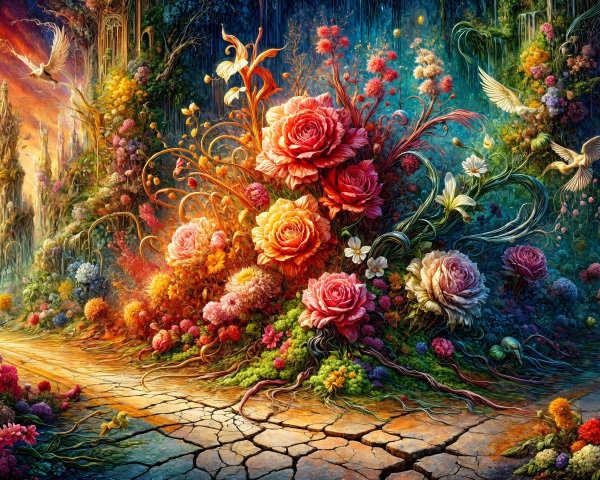 Vibrant Landscape with Contrasting Skies and Flora
