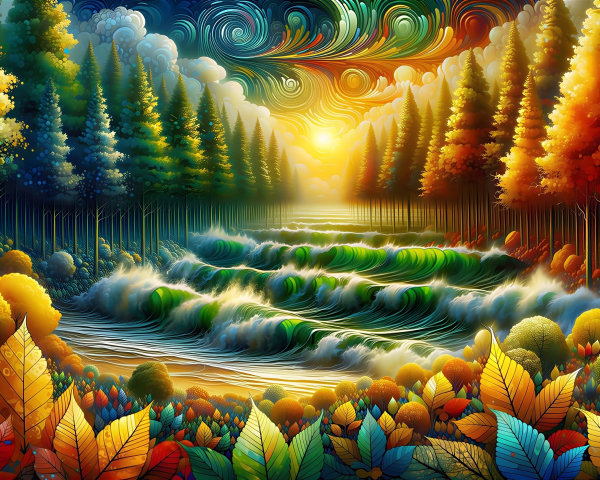 Vibrant Dreamlike Landscape with Colorful Foliage