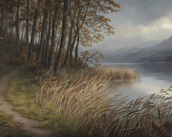 Tranquil Autumn Landscape with River and Foliage