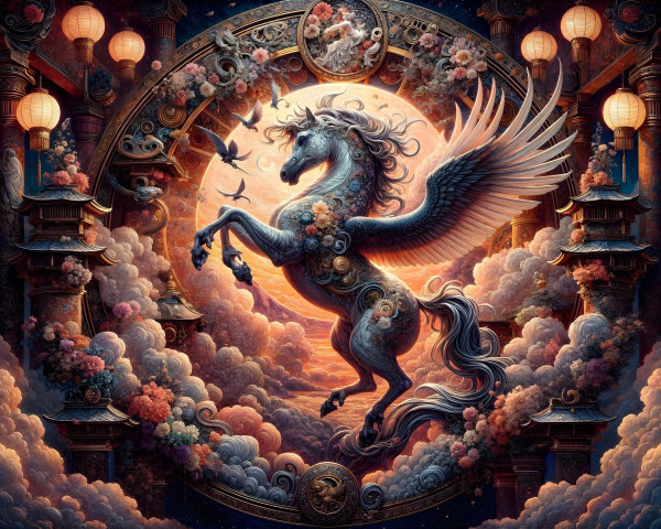 Winged Unicorn in Dreamlike Colorful Landscape