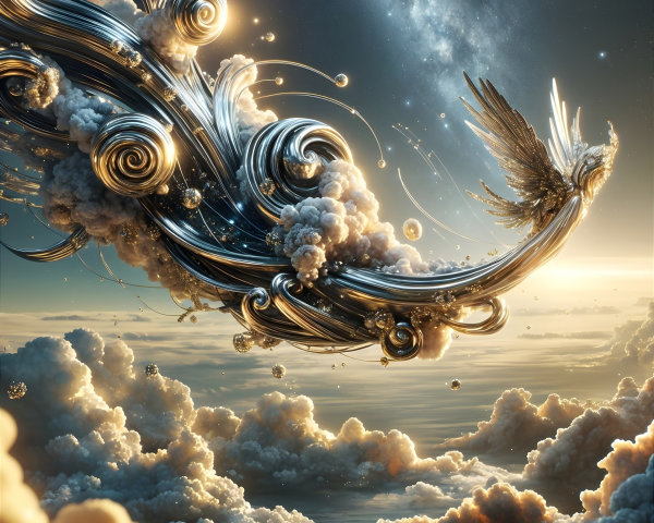 Phoenix in a Cosmic Sky with Ethereal Elements