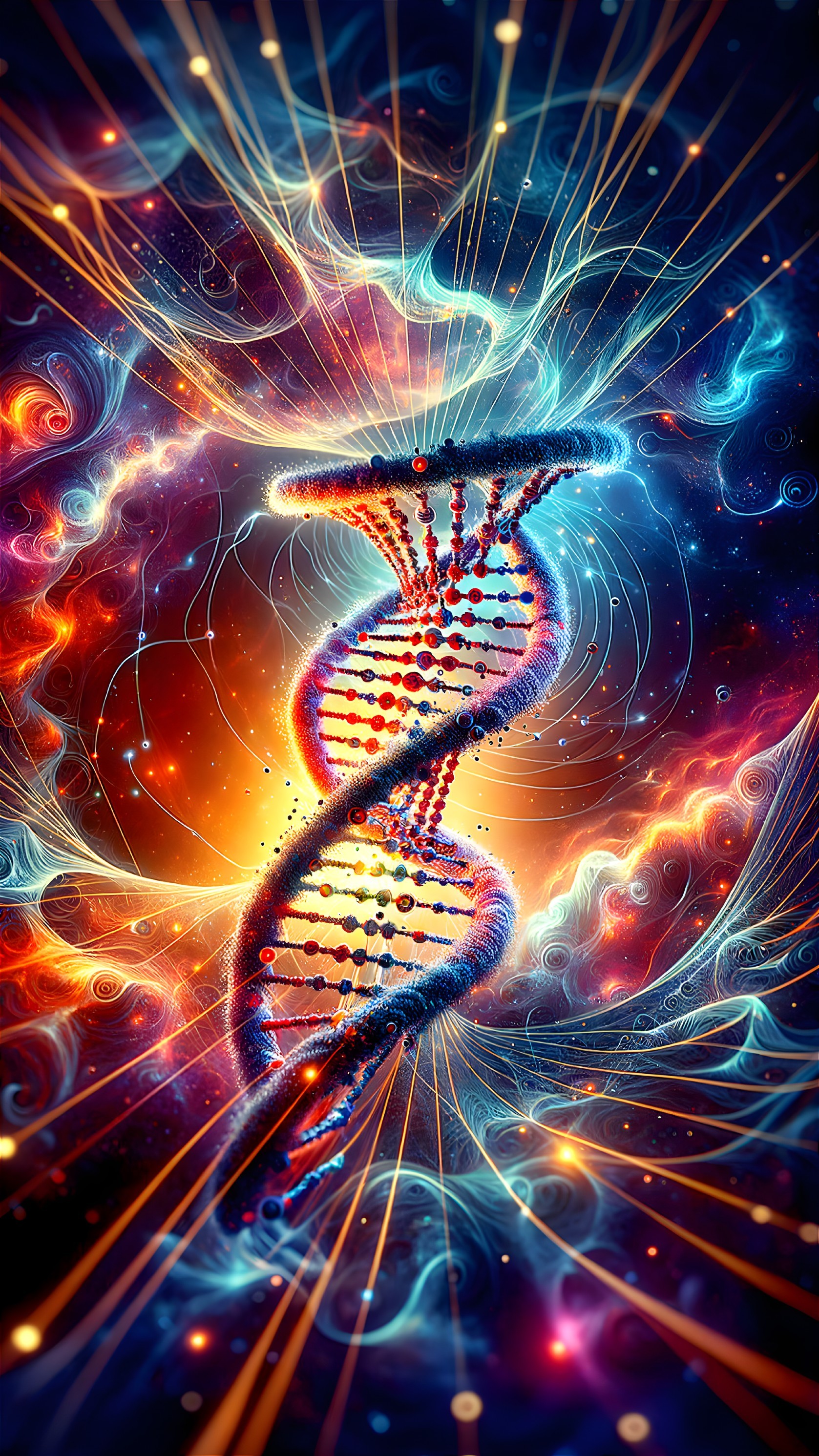 Vibrant Double Helix DNA Structure with Cosmic Background