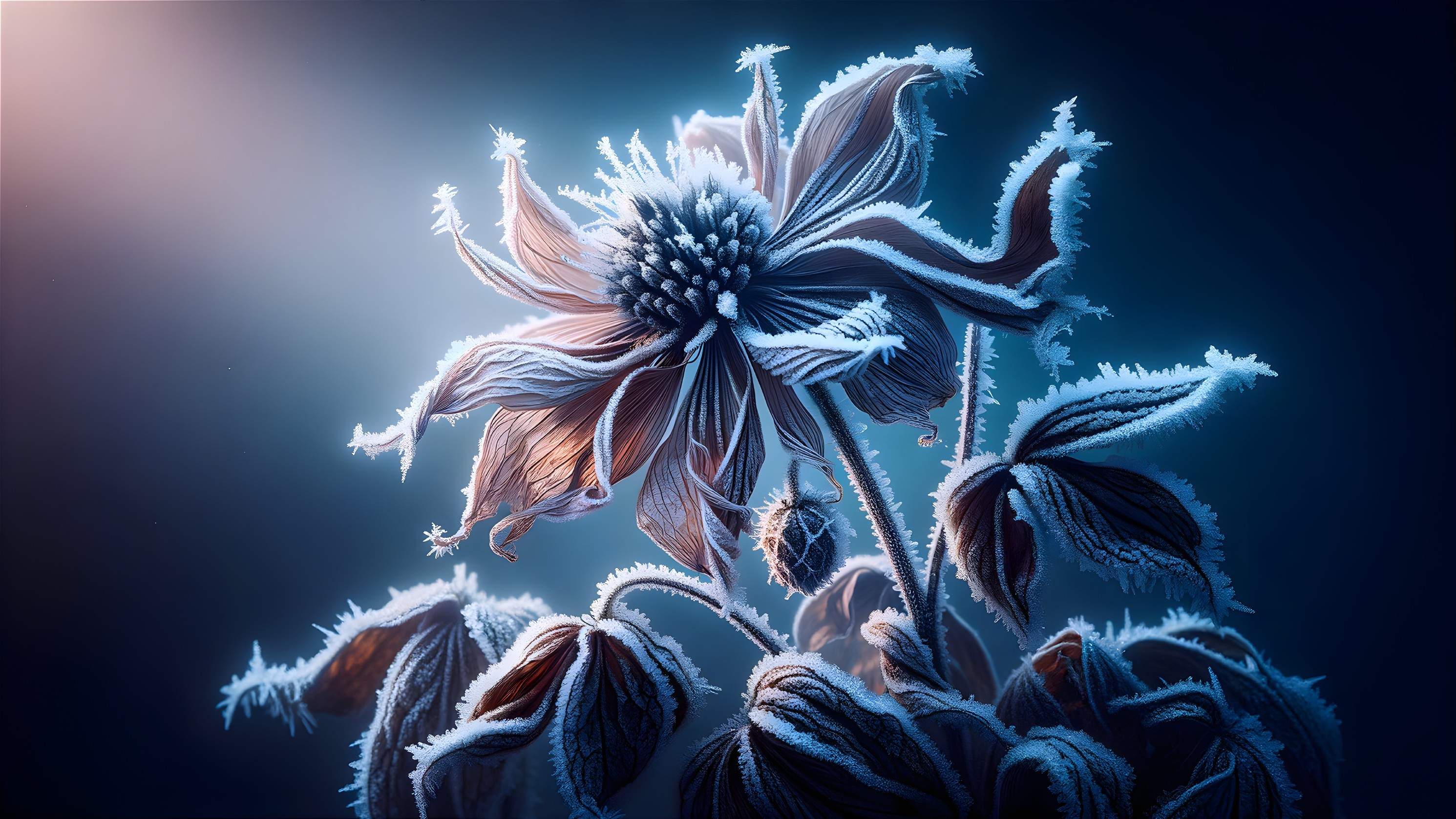 Close-Up of Frost-Covered Flower with Icy Crystals