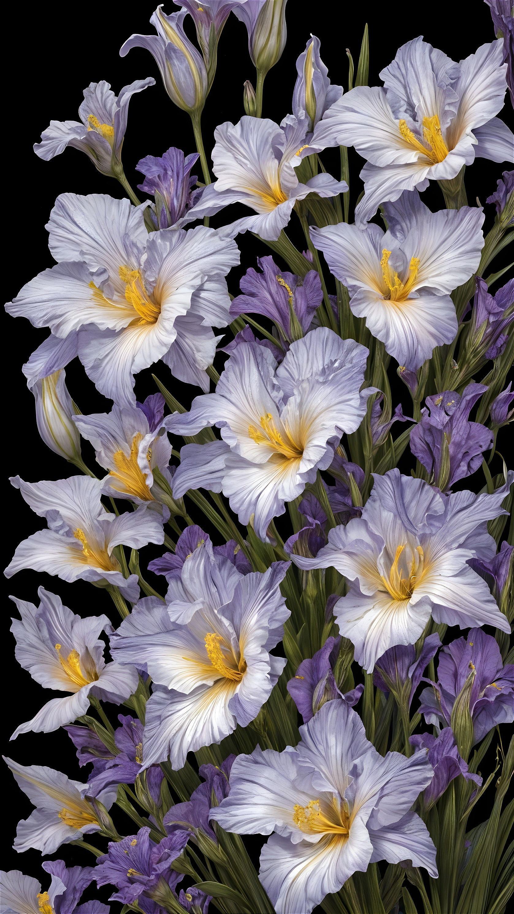 Lavender and Purple Flower Arrangement on Black Background