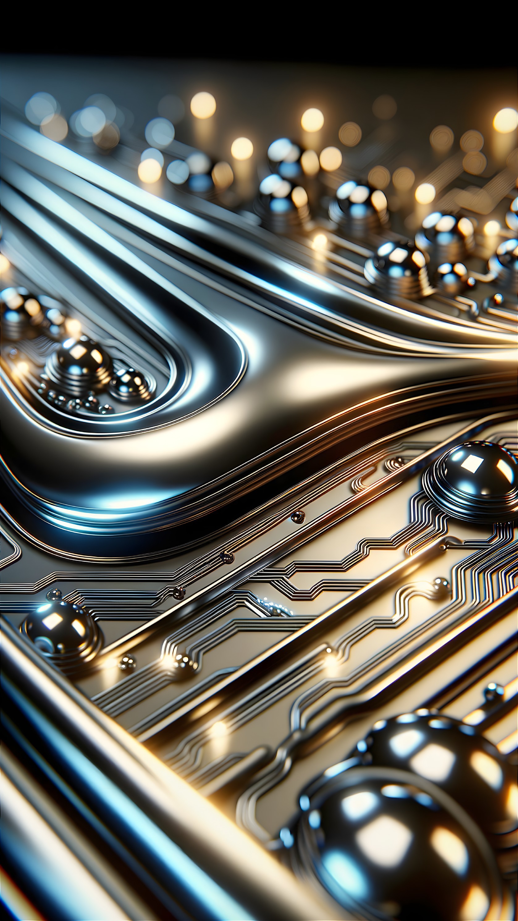 Close-Up of Glossy Metallic Circuit Board Surface