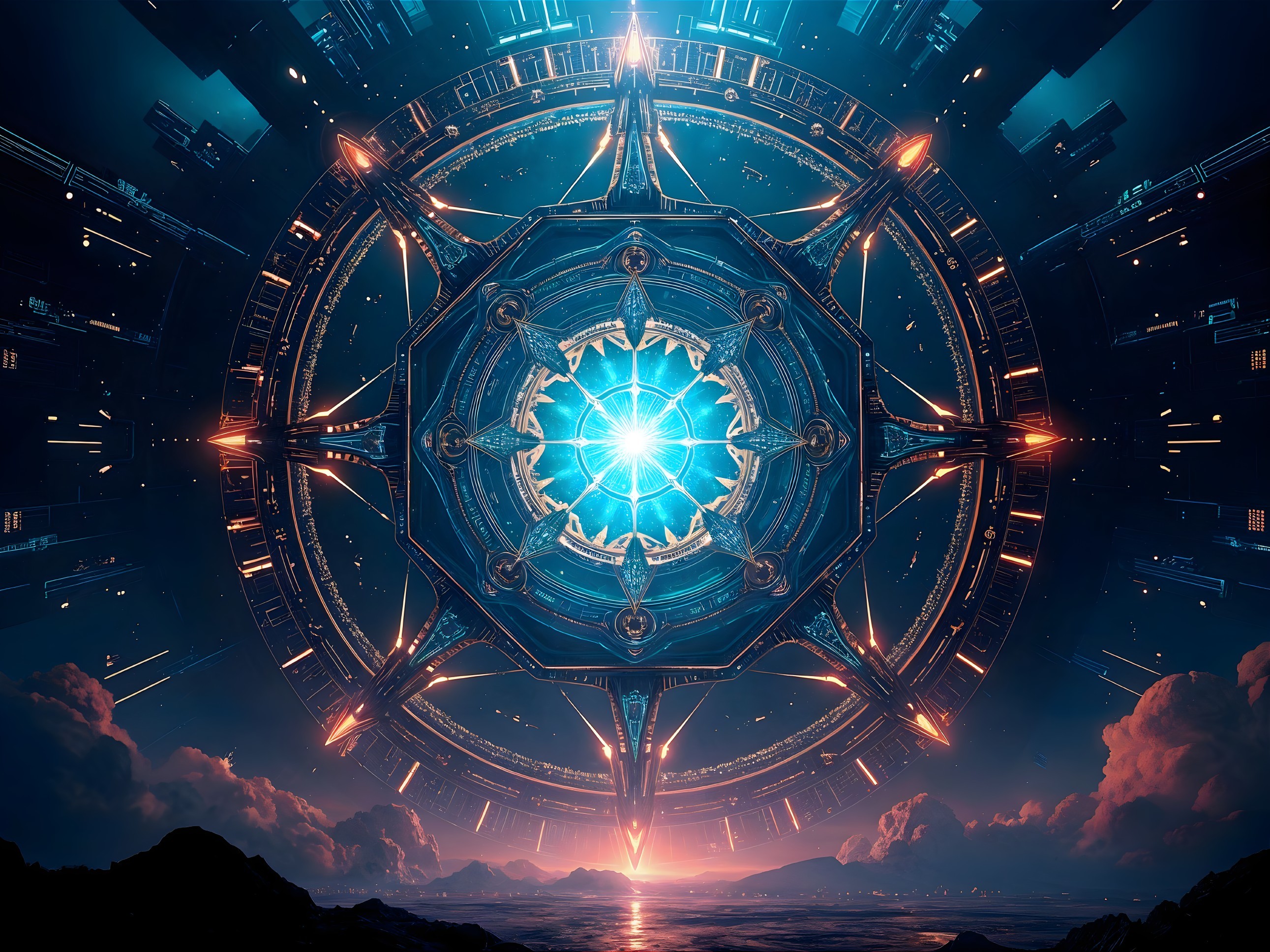 Futuristic Circular Structure with Blue Light in Sci-Fi Scene