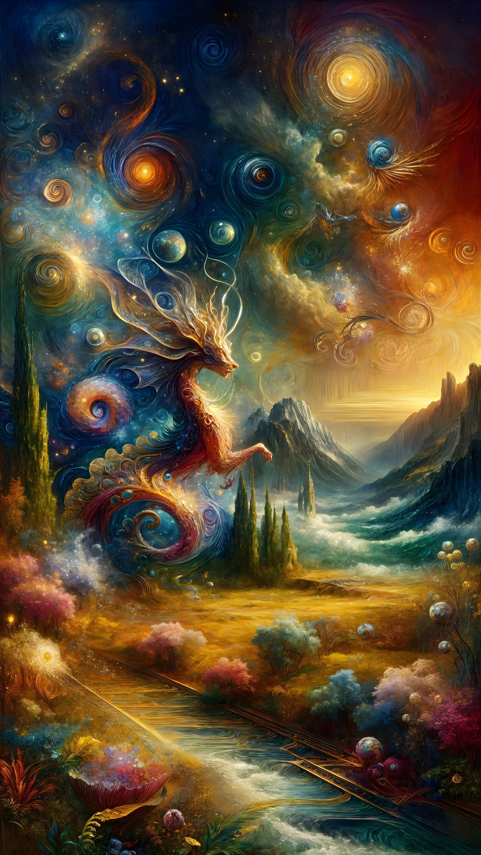 Majestic Dragon-like Creature in Cosmic Landscape