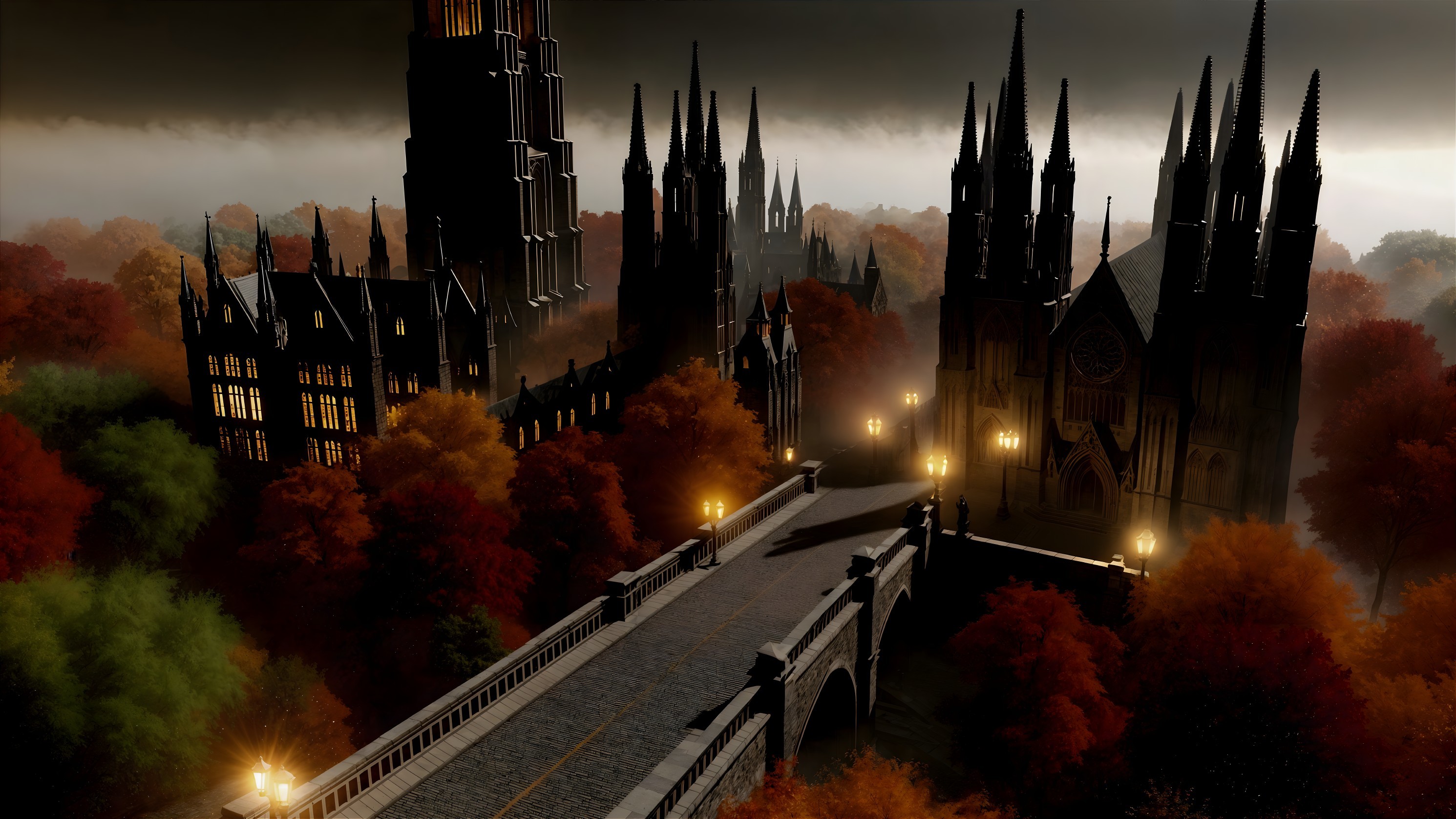 Gothic Landscape with Autumn Foliage and Spires