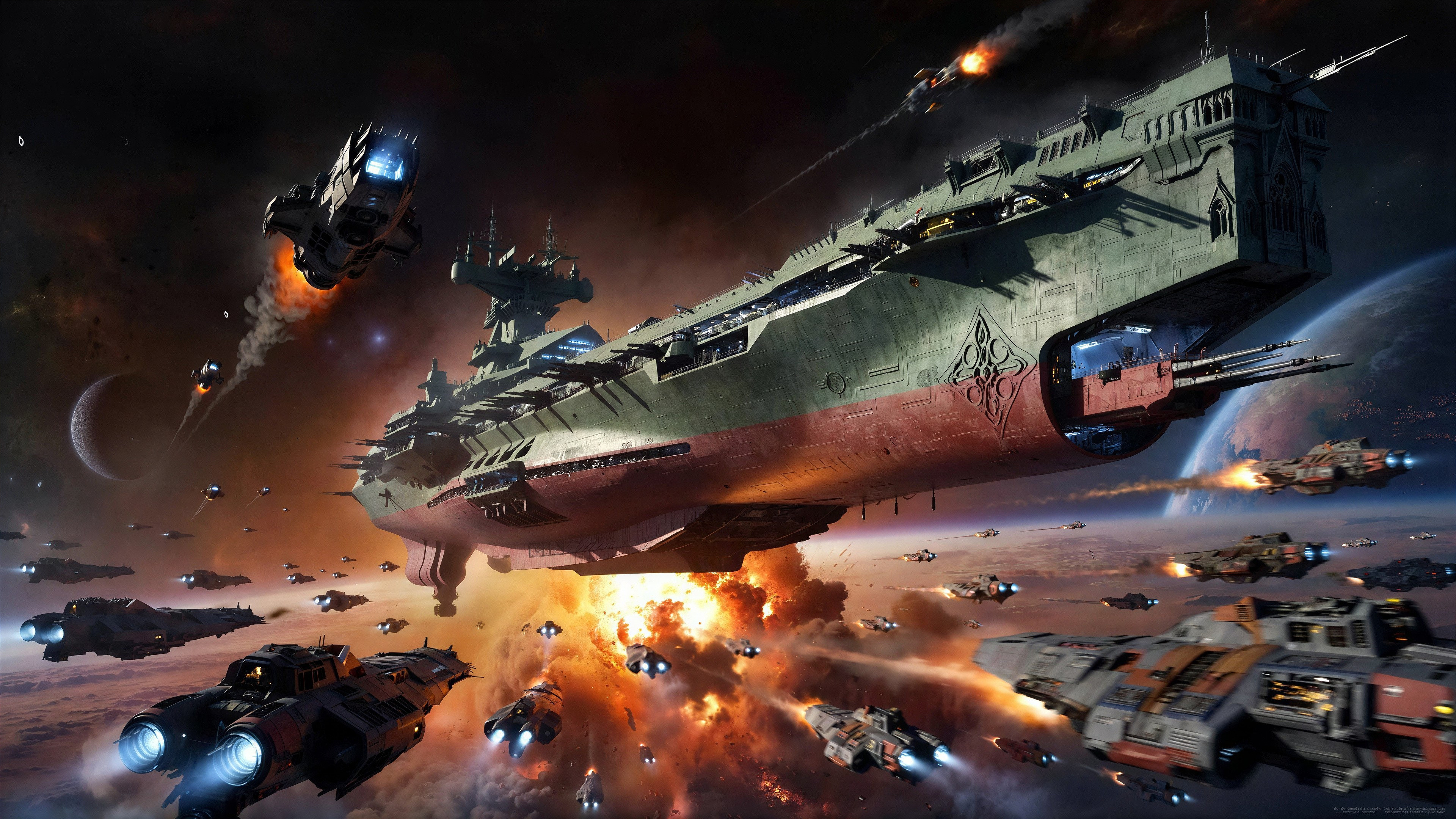 Cosmic Battlefield with Spaceships and Warship Combat